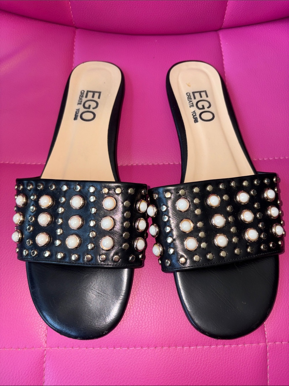 Ego Pearl and Rhinestone Sandals Black Size 9